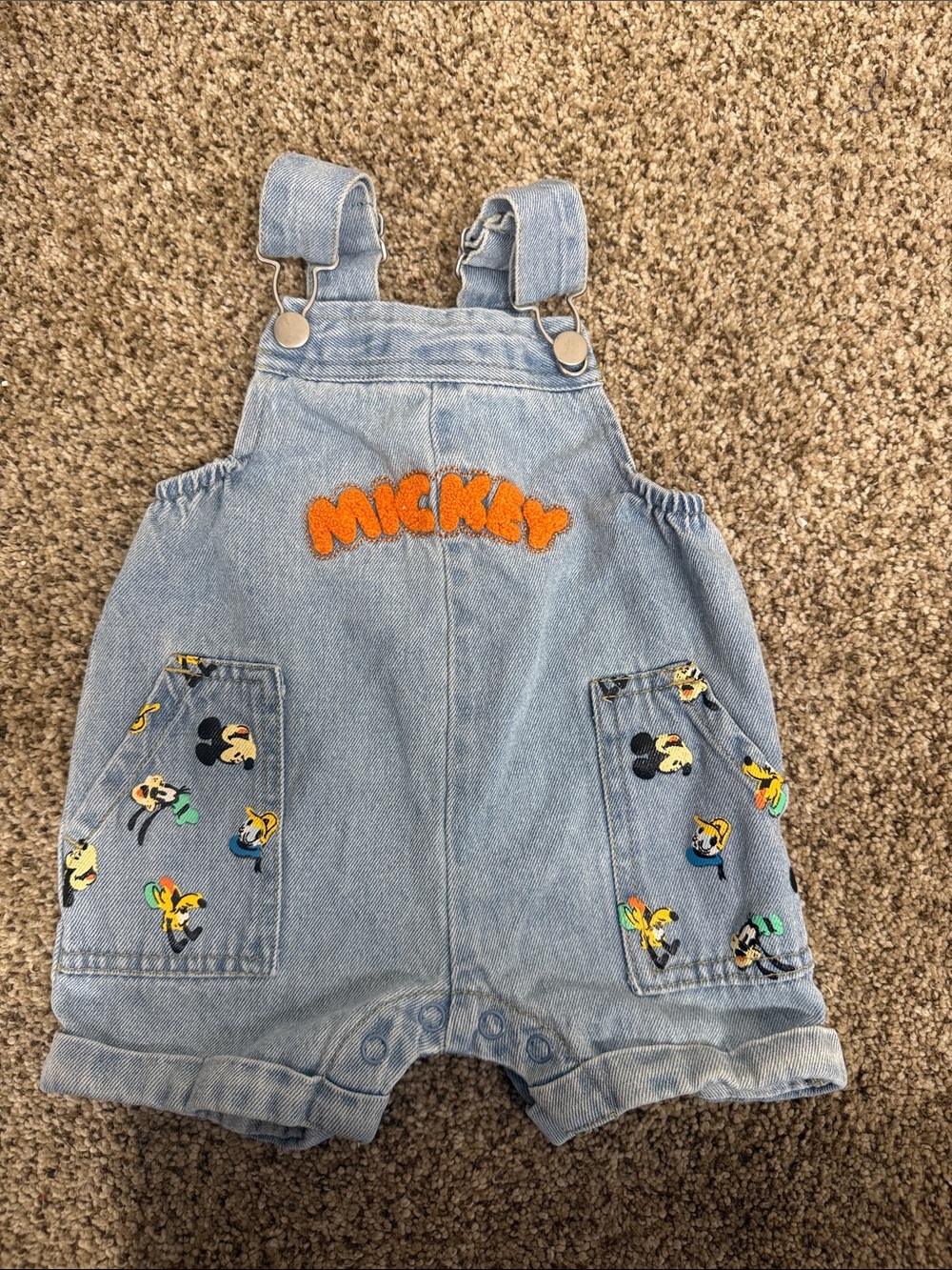 Vintage Mickey Denim Short Overalls for Kids Size 12 Months - Light Blue - Picture 1 of 5